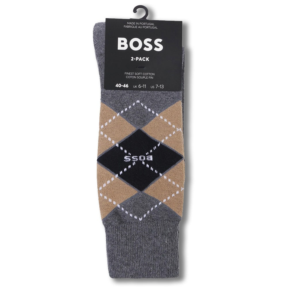 BOSS Golf Socks - RS Argyle CC - 2 Pack Grey SP26