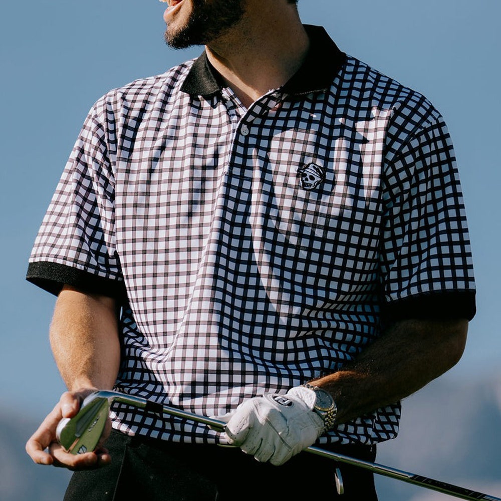Devereux Golf Shirt - Gingham Polo - Black - White SS26