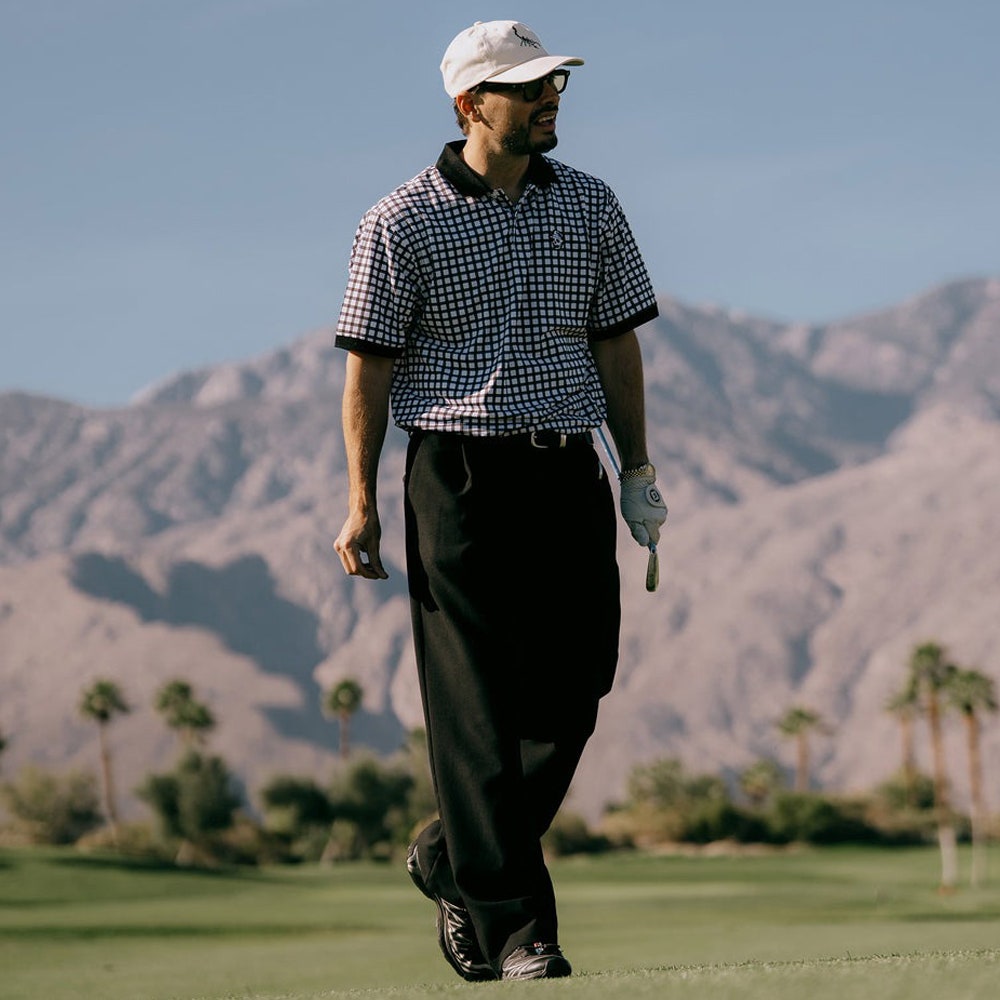 Devereux Golf Shirt - Gingham Polo - Black - White SS26