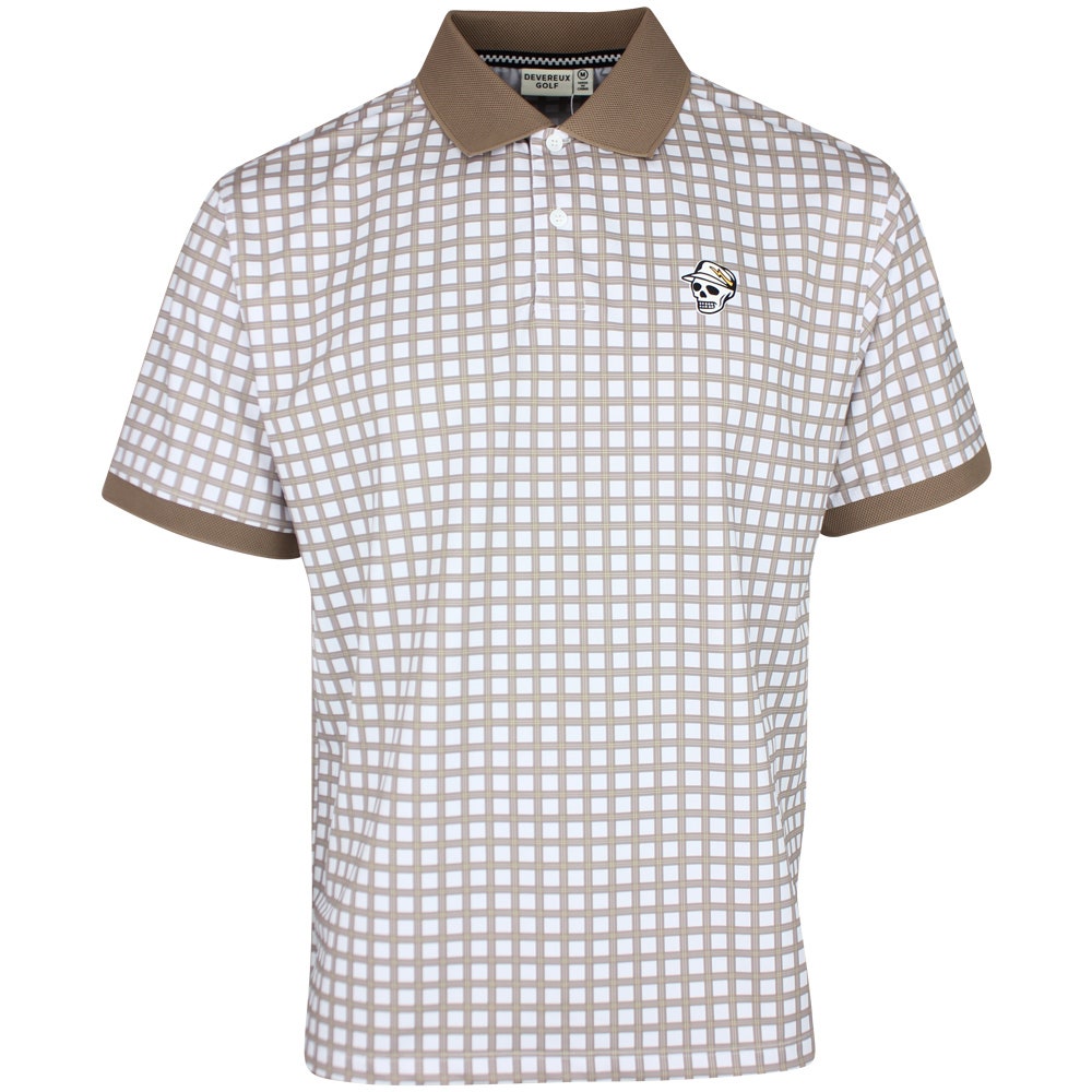 Devereux Golf Shirt - Gingham Polo - Greige - White SS26