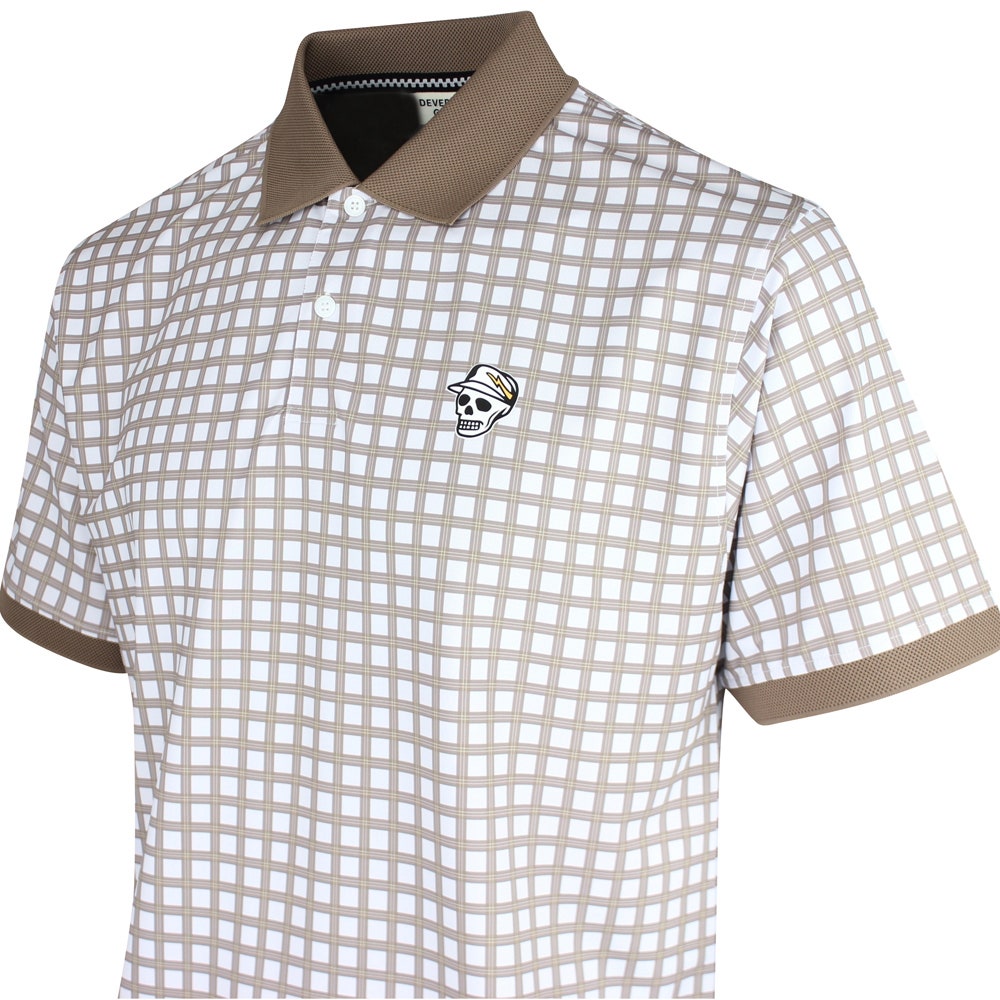 Devereux Golf Shirt - Gingham Polo - Greige - White SS26