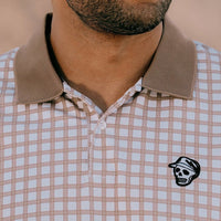 Devereux Golf Shirt - Gingham Polo - Greige - White SS26