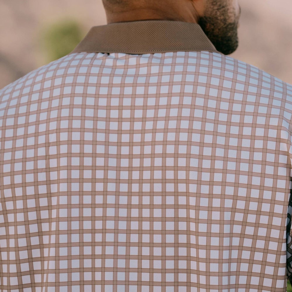 Devereux Golf Shirt - Gingham Polo - Greige - White SS26