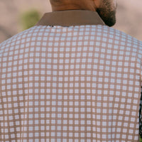 Devereux Golf Shirt - Gingham Polo - Greige - White SS26