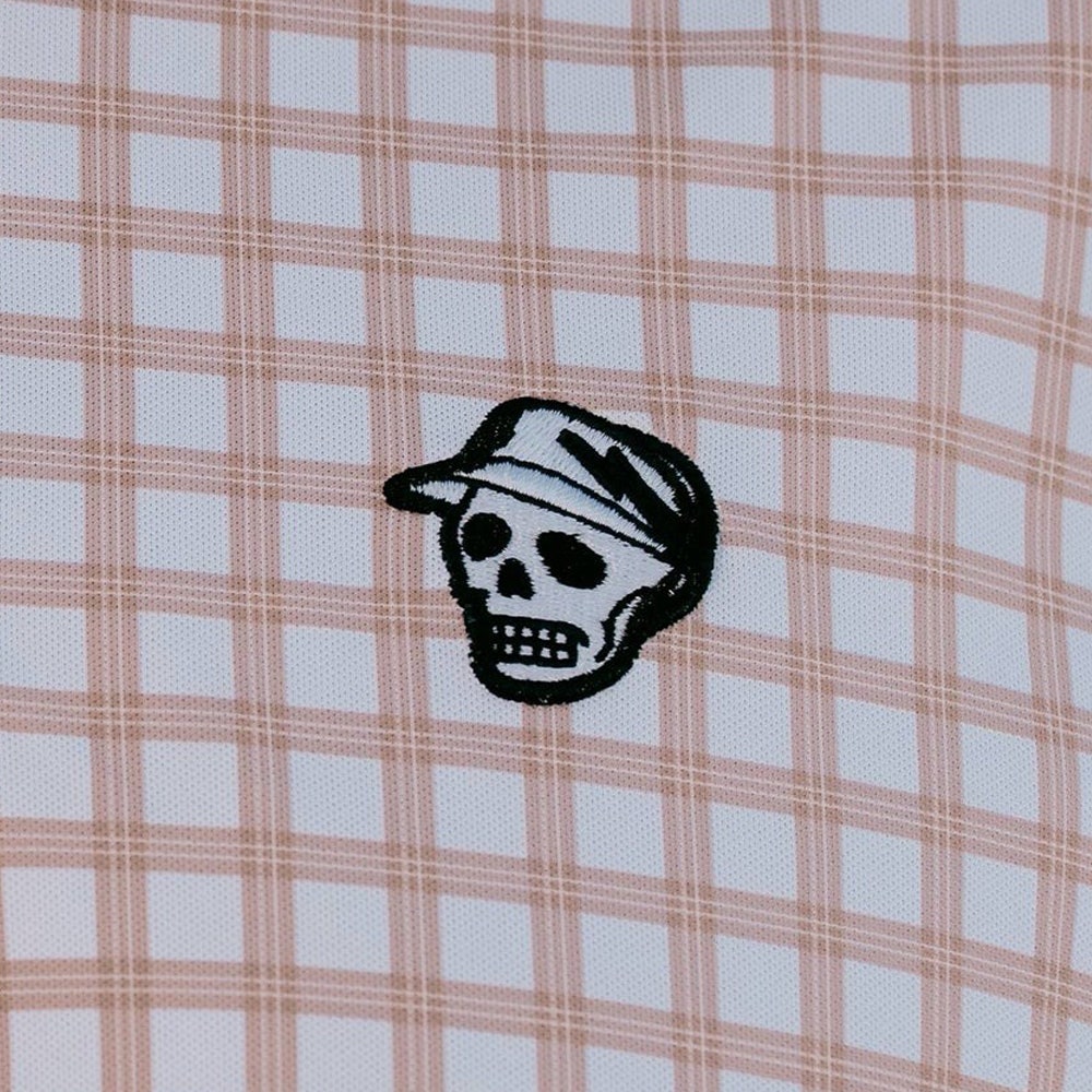 Devereux Golf Shirt - Gingham Polo - Greige - White SS26
