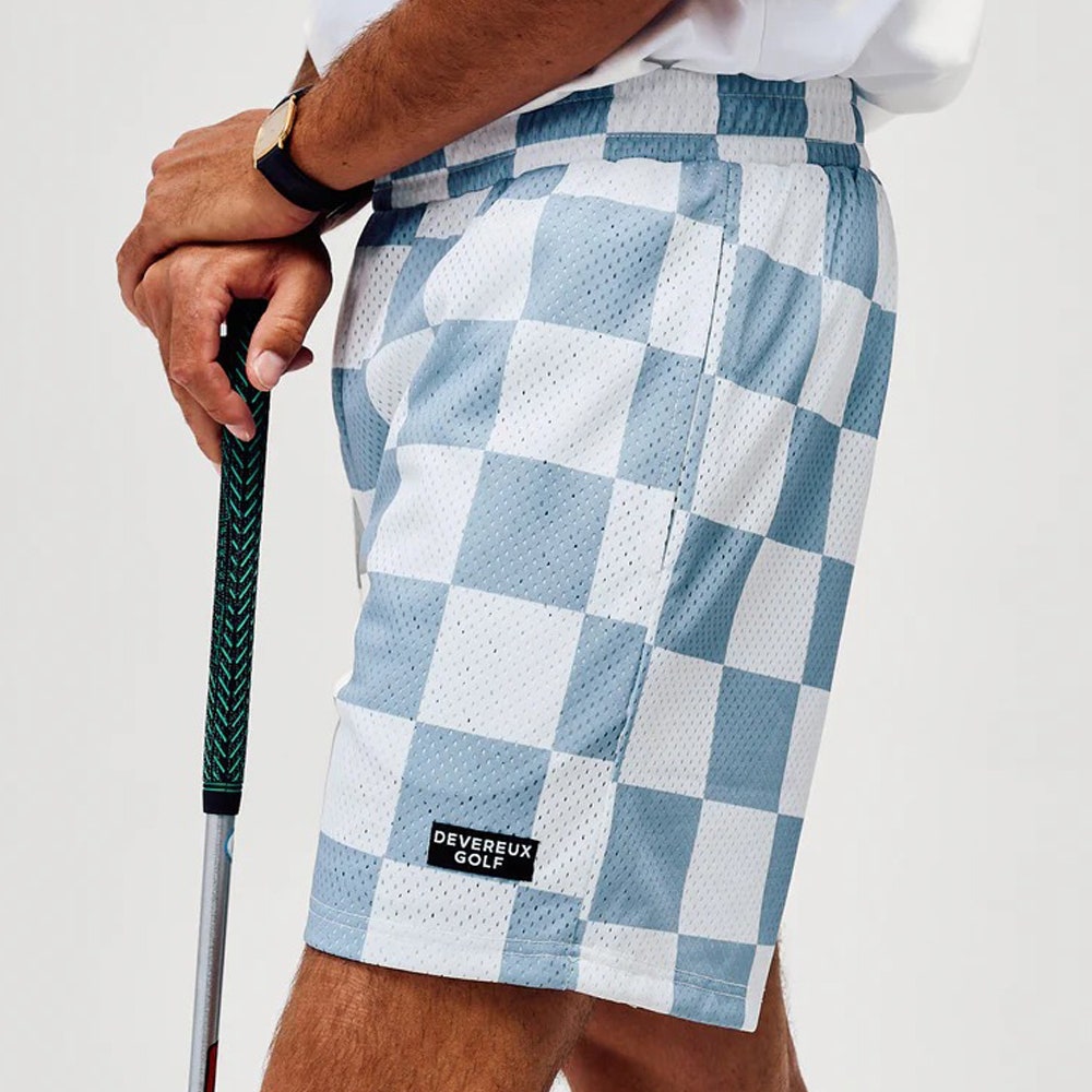 Devereux Golf Shorts - Checkerboard Mesh 5.5" - White - Marine SU26
