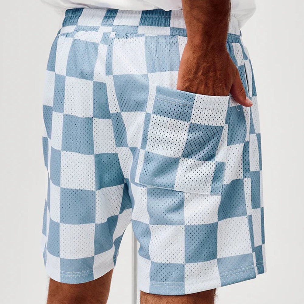 Devereux Golf Shorts - Checkerboard Mesh 5.5" - White - Marine SU26