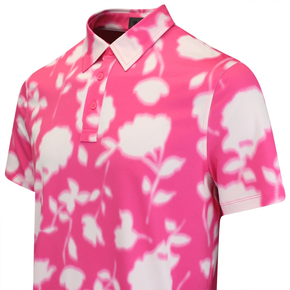 G/FORE Golf Shirt - Blur Floral Tech Jersey Polo - Knockout Pink FA25