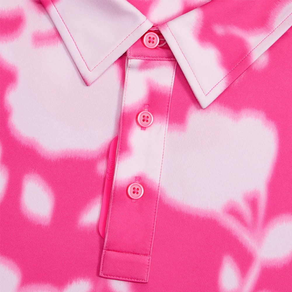 G/FORE Golf Shirt - Blur Floral Tech Jersey Polo - Knockout Pink FA25