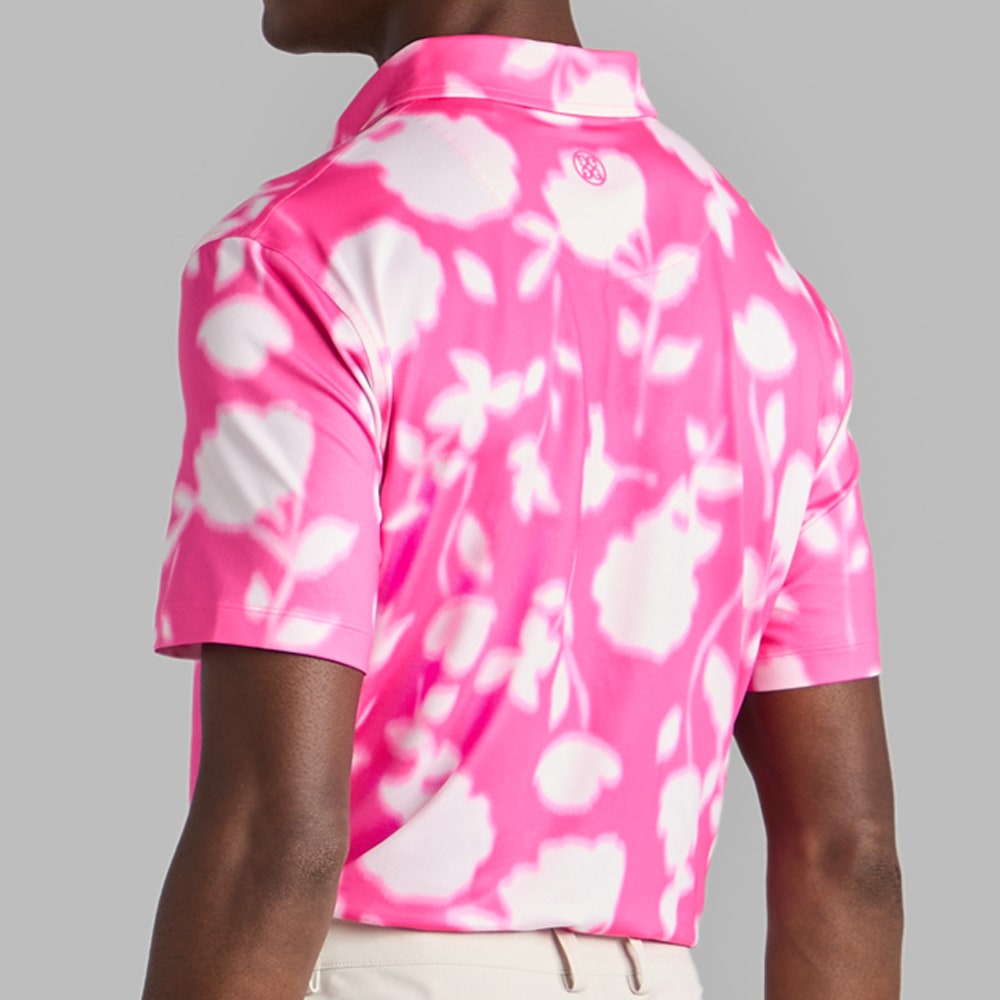 G/FORE Golf Shirt - Blur Floral Tech Jersey Polo - Knockout Pink FA25