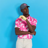 G/FORE Golf Shirt - Blur Floral Tech Jersey Polo - Knockout Pink FA25