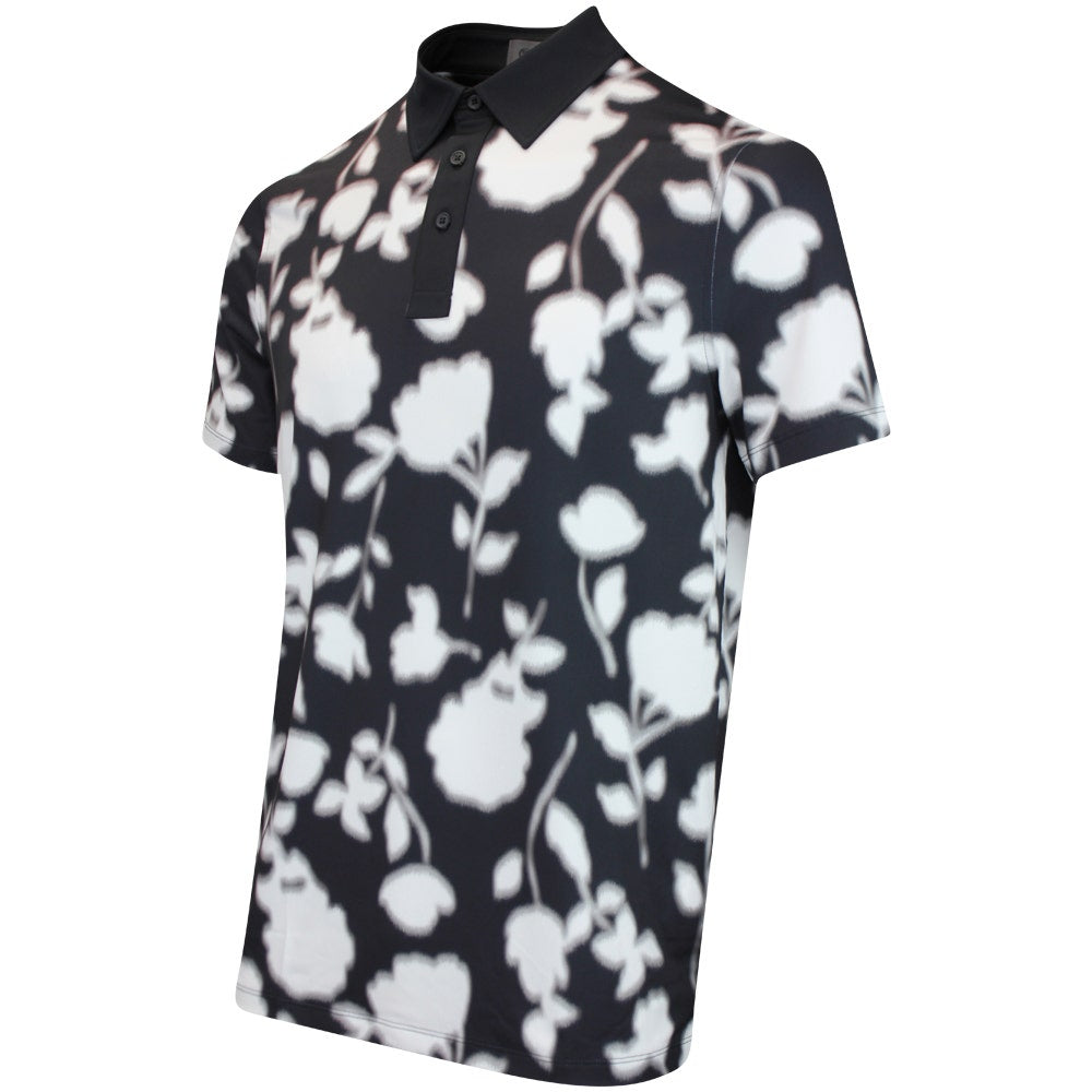 G/FORE Golf Shirt - Blur Floral Tech Jersey Polo - Onyx FA25