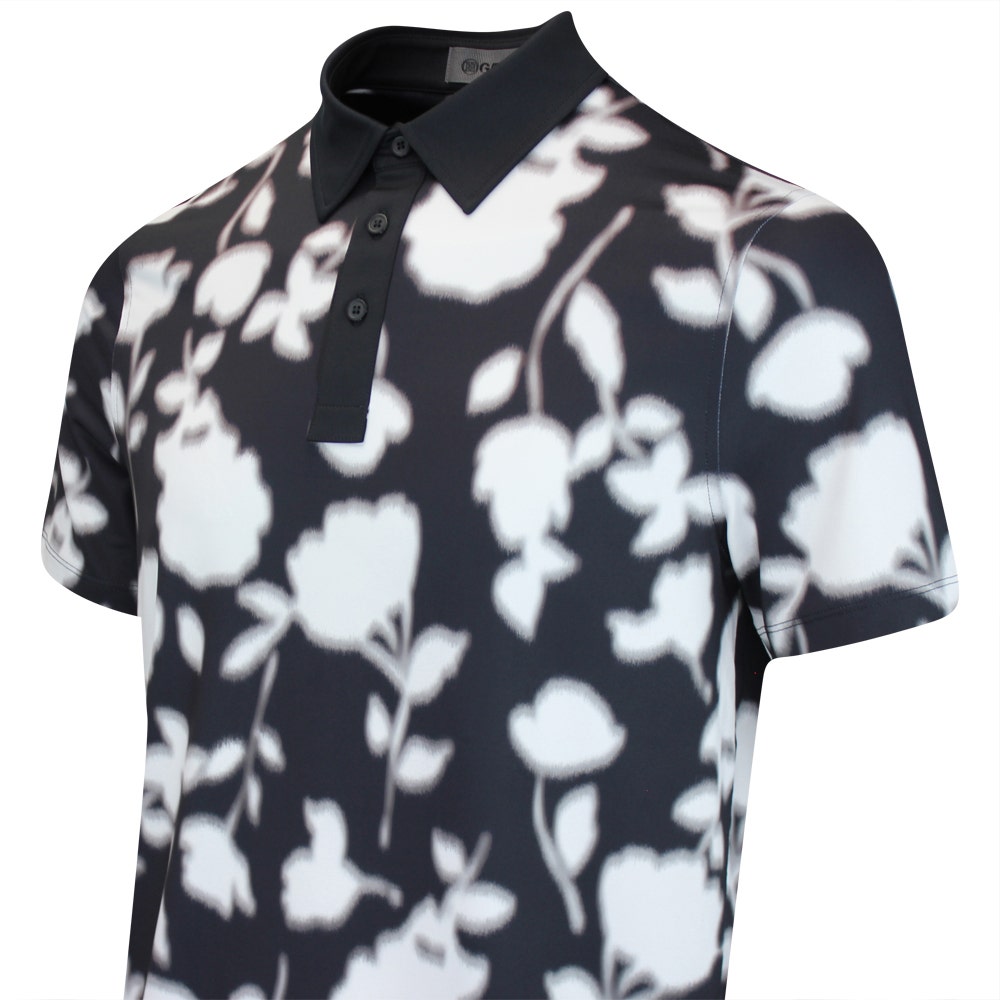 G/FORE Golf Shirt - Blur Floral Tech Jersey Polo - Onyx FA25