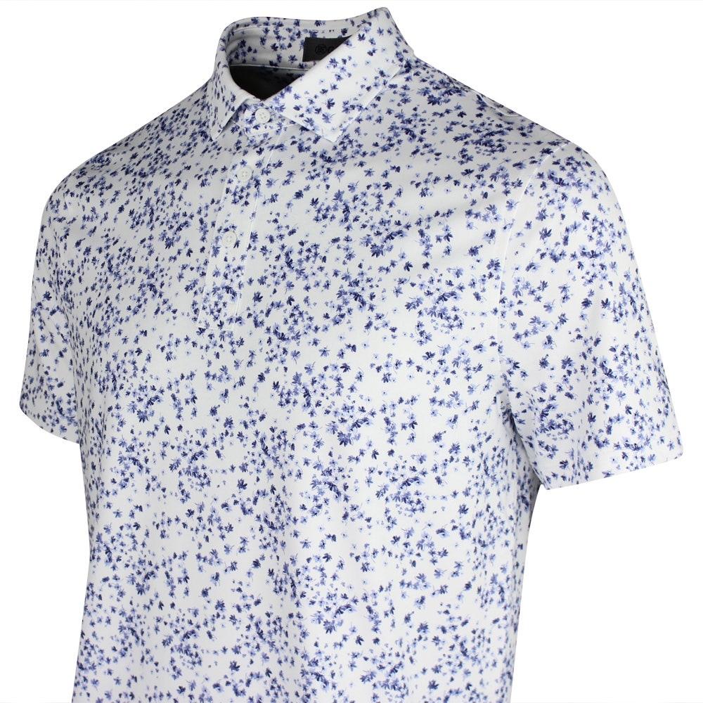 G/FORE Golf Shirt - Floral Print Tech Jersey Polo - Snow SS26