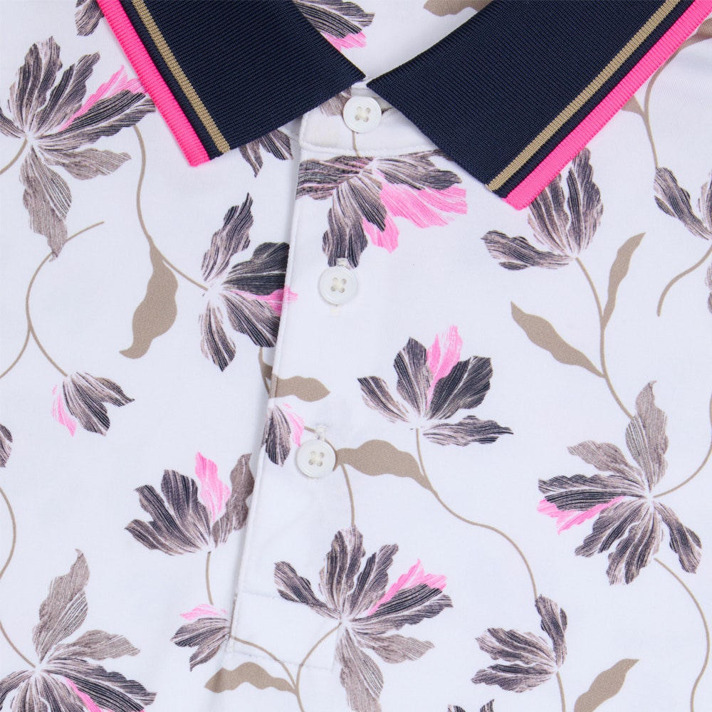 G/FORE Golf Shirt - Floral Tech Jersey Polo - Snow FA25