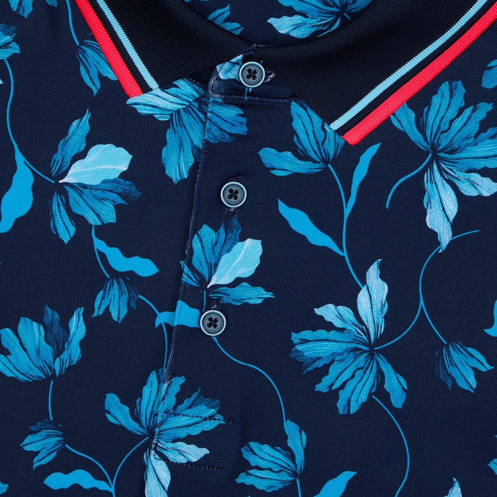 G/FORE Golf Shirt - Floral Tech Jersey Polo - Twilight FA25