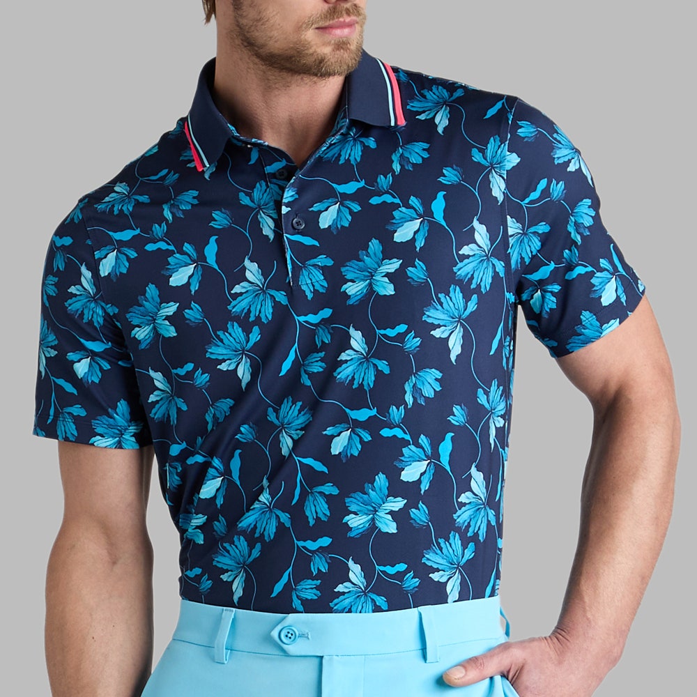 G/FORE Golf Shirt - Floral Tech Jersey Polo - Twilight FA25
