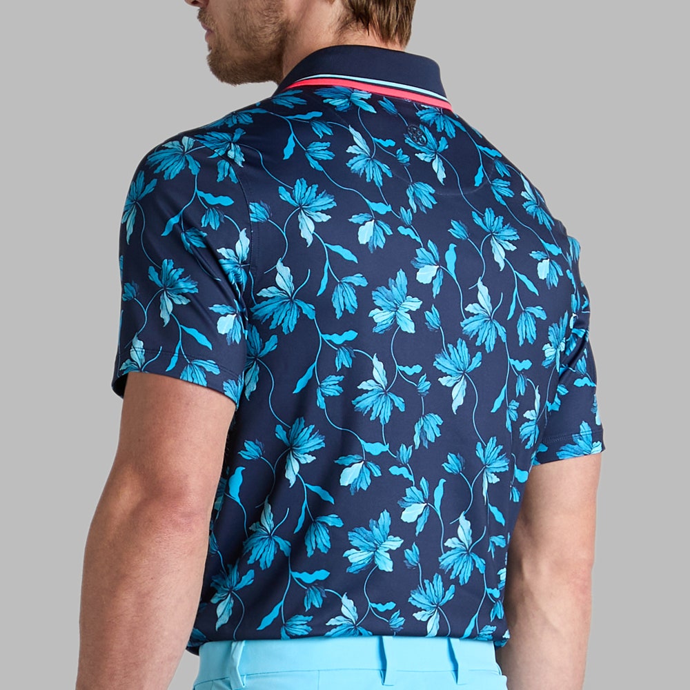 G/FORE Golf Shirt - Floral Tech Jersey Polo - Twilight FA25