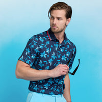 G/FORE Golf Shirt - Floral Tech Jersey Polo - Twilight FA25