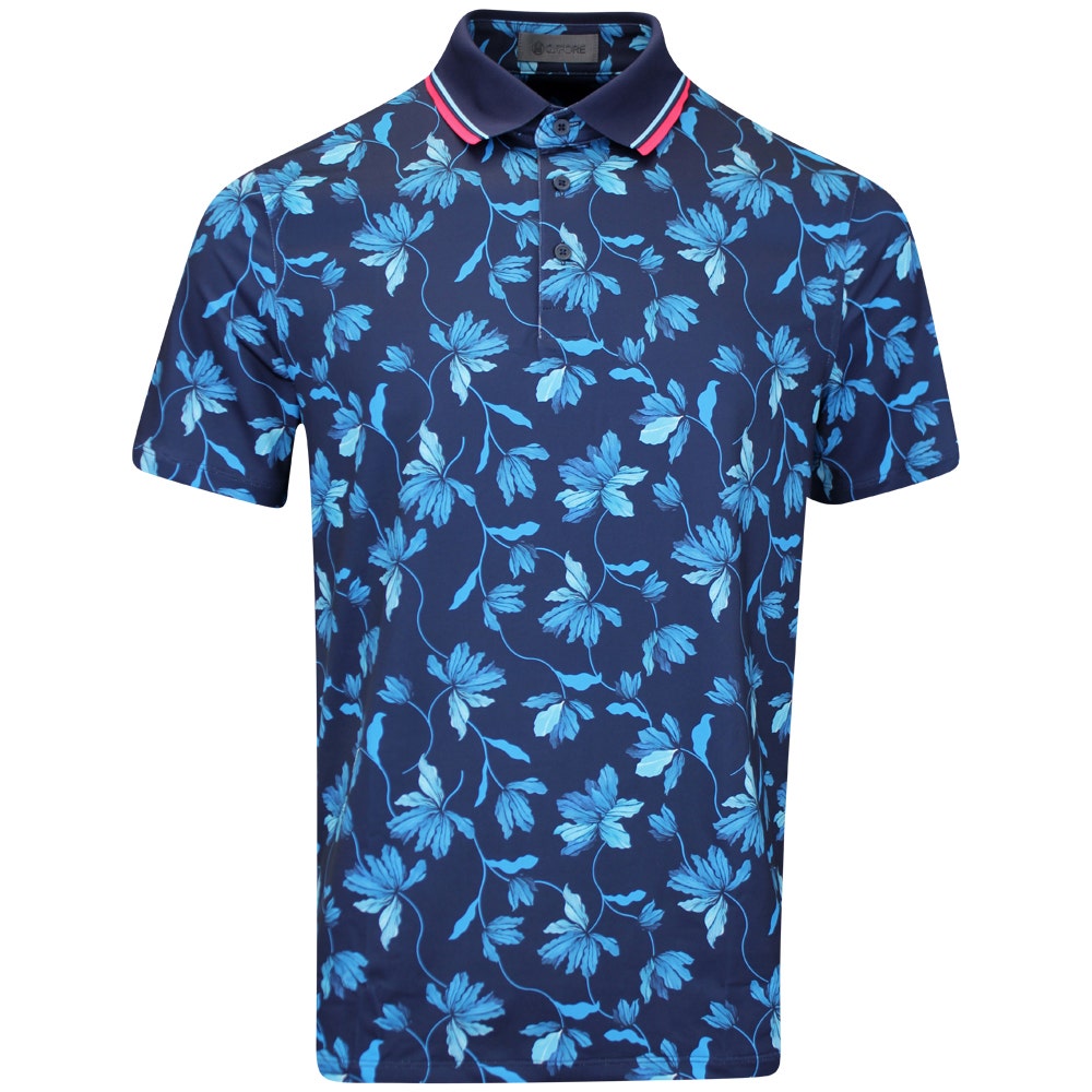 G/FORE Golf Shirt - Floral Tech Jersey Polo - Twilight FA25