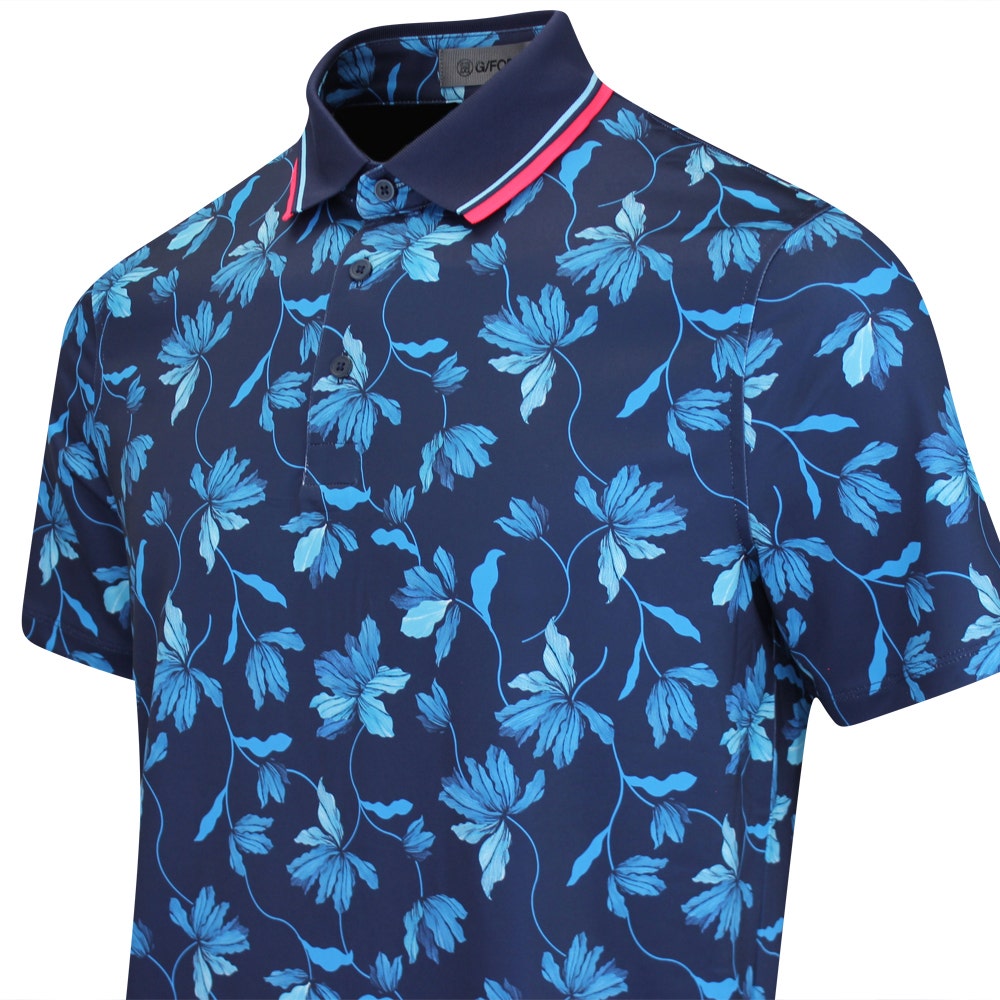 G/FORE Golf Shirt - Floral Tech Jersey Polo - Twilight FA25