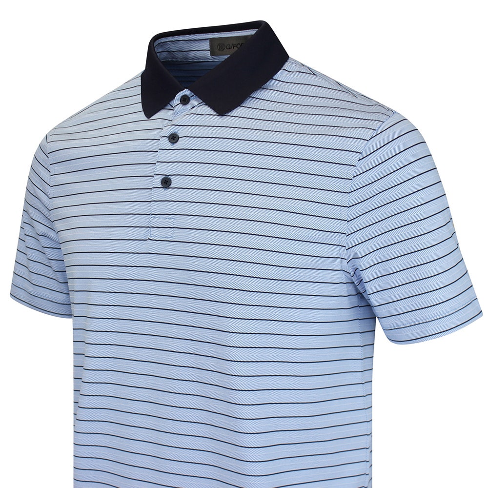 G/FORE Golf Shirt - Herringbone Stripe Tech Jersey - Cerulean AW26