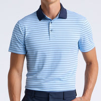 G/FORE Golf Shirt - Herringbone Stripe Tech Jersey - Cerulean AW26
