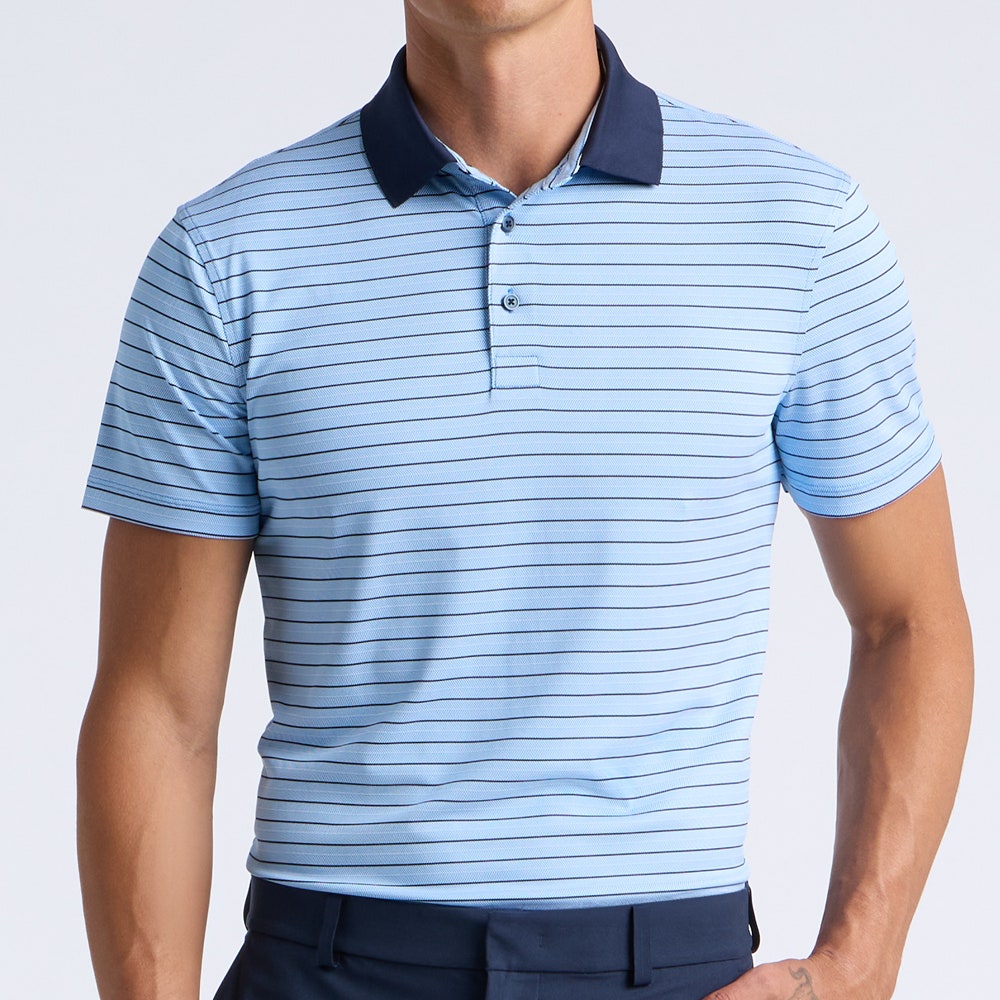 G/FORE Golf Shirt - Herringbone Stripe Tech Jersey - Cerulean AW26