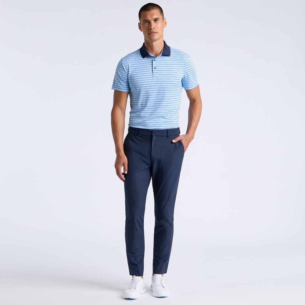 G/FORE Golf Shirt - Herringbone Stripe Tech Jersey - Cerulean AW26