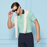 G/FORE Golf Shirt - Herringbone Stripe Tech Jersey Polo - Clover SS26