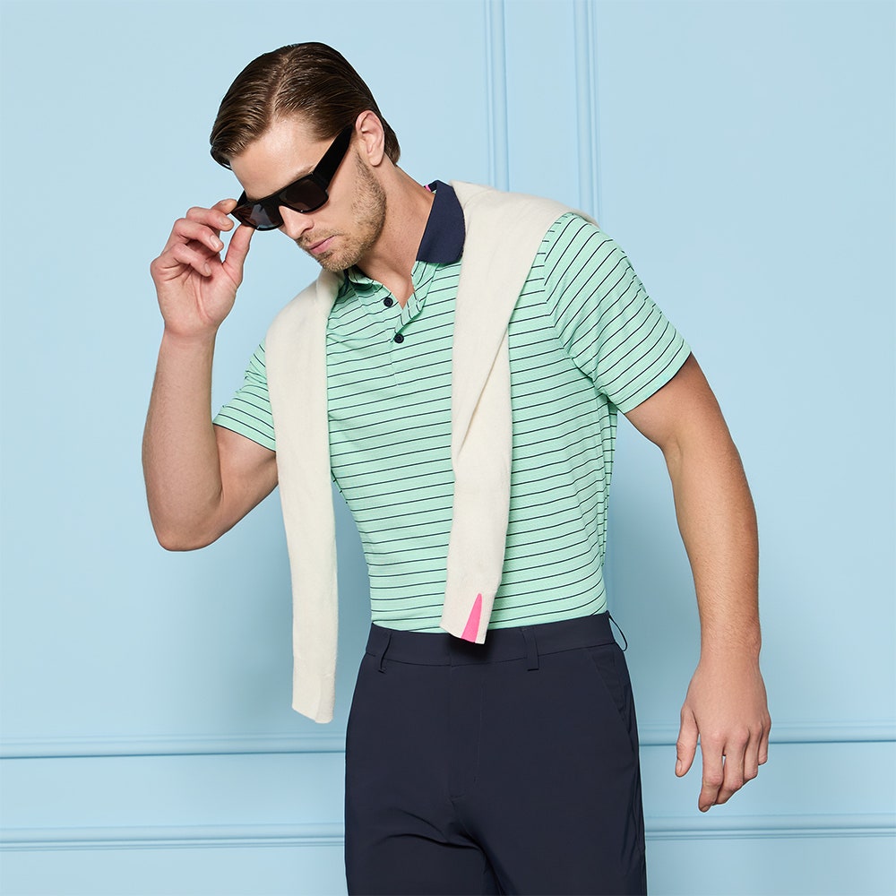 G/FORE Golf Shirt - Herringbone Stripe Tech Jersey Polo - Clover SS26