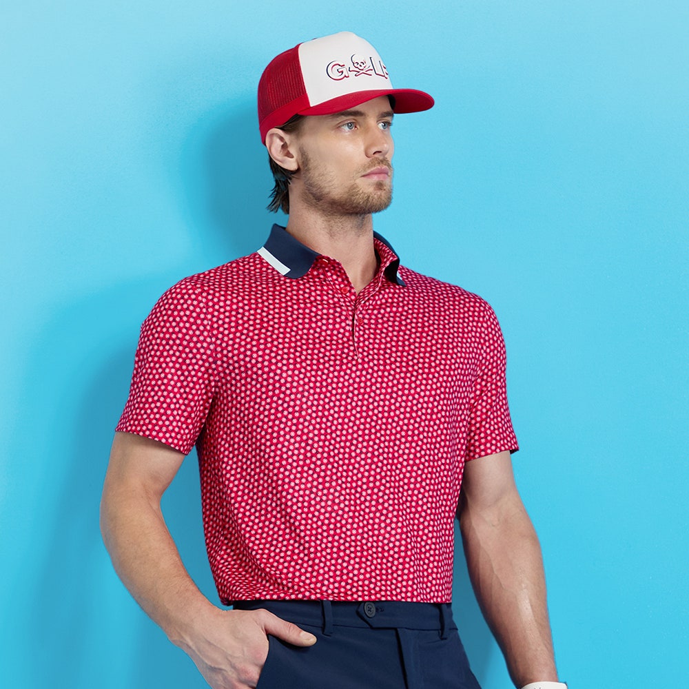 G/FORE Golf Shirt - Three G'S Tech Jersey Polo - Lava FA25