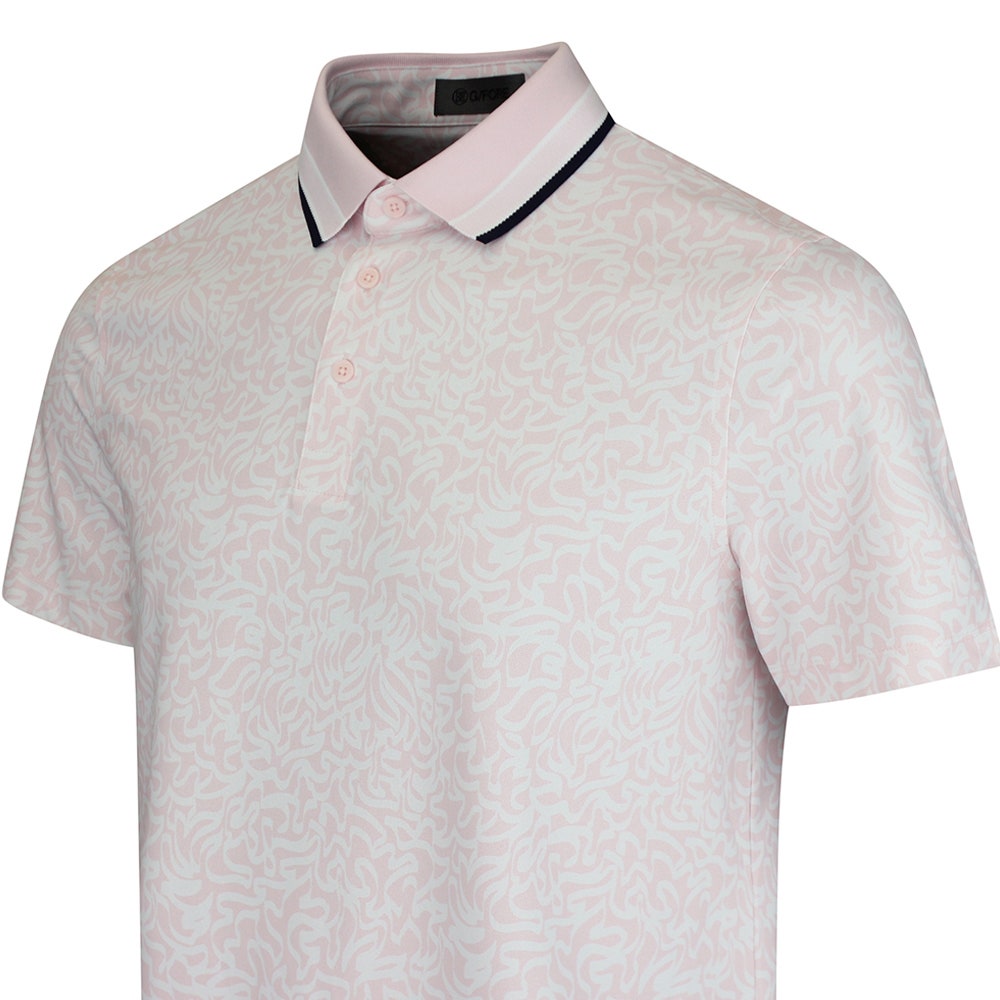 G/FORE Golf Shirt - White Board Print Tech Jersey Polo - Blush SS26