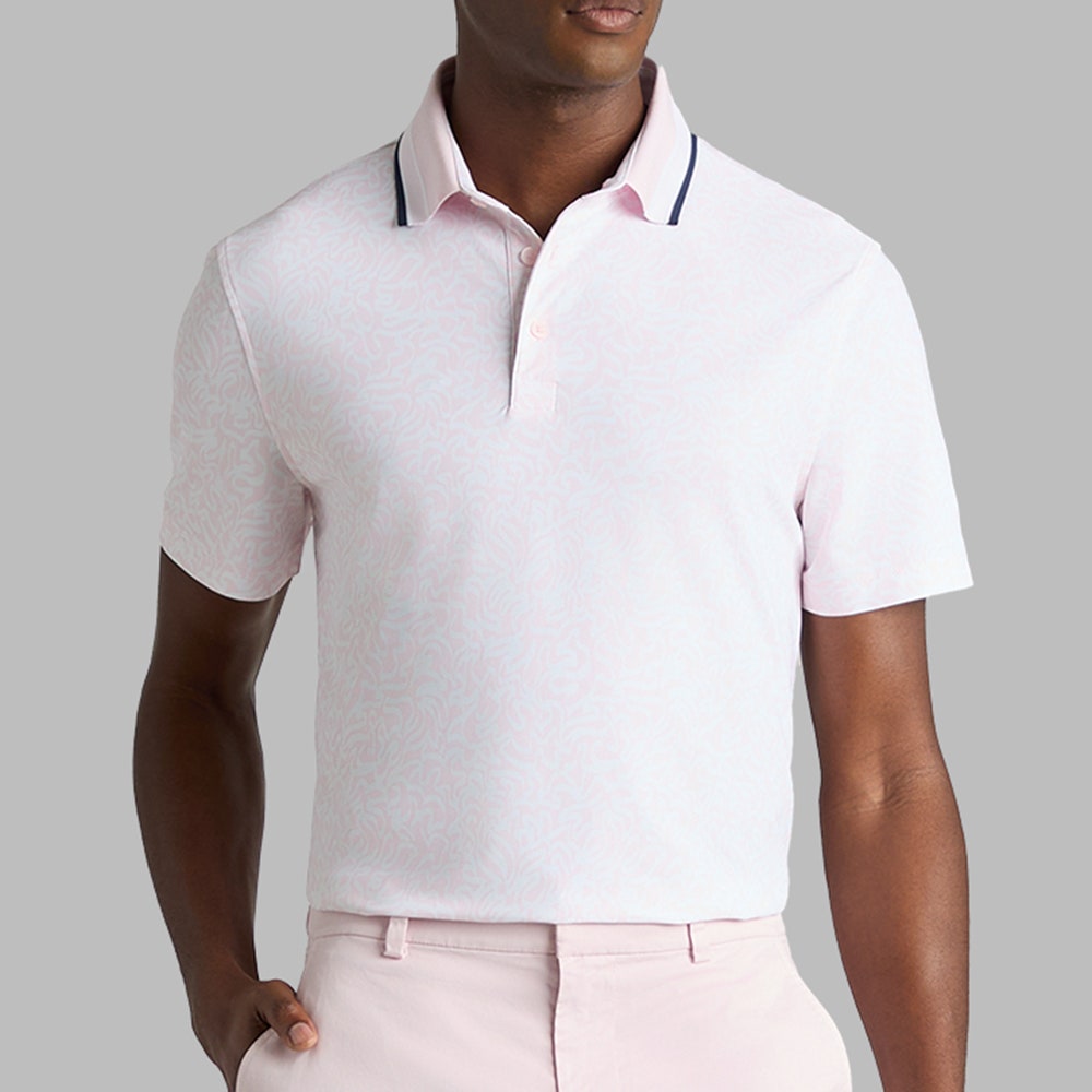 G/FORE Golf Shirt - White Board Print Tech Jersey Polo - Blush SS26