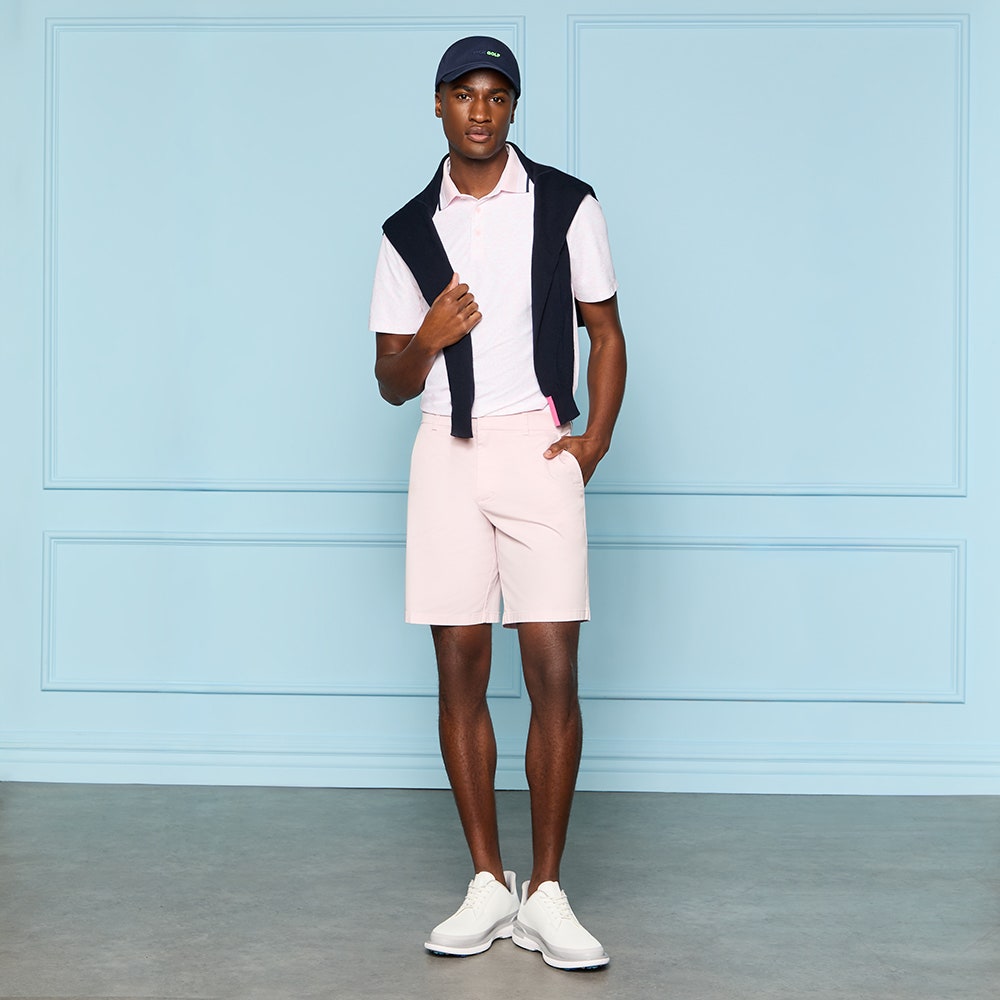 G/FORE Golf Shirt - White Board Print Tech Jersey Polo - Blush SS26