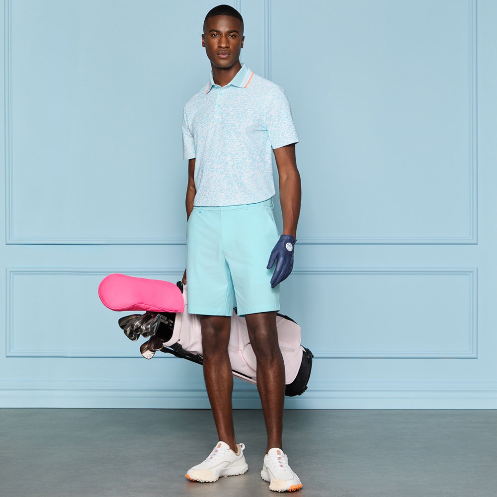 G/FORE Golf Shirt - White Board Print Tech Jersey Polo - Cenote SS26