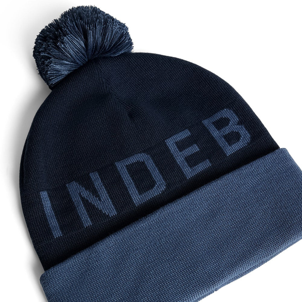 J.Lindeberg Golf Beanie - Brannon Bobble Hat - Vintage Indigo AW25