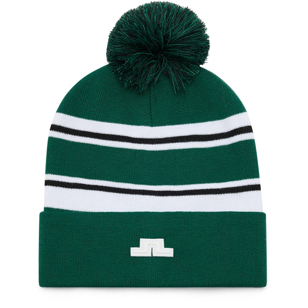 J.Lindeberg Golf Beanie - Valley Stripe Pom - Forest Biome AW26
