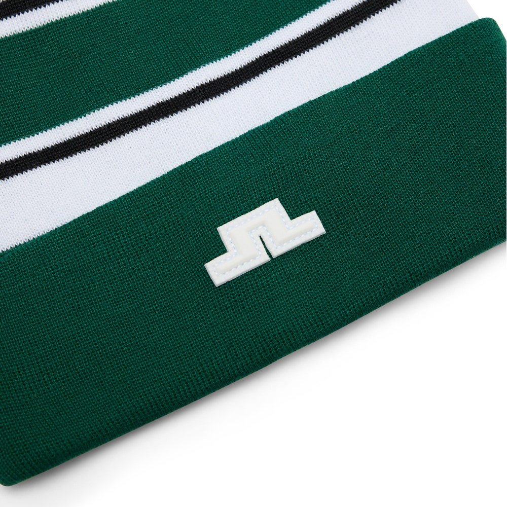 J.Lindeberg Golf Beanie - Valley Stripe Pom - Forest Biome AW26