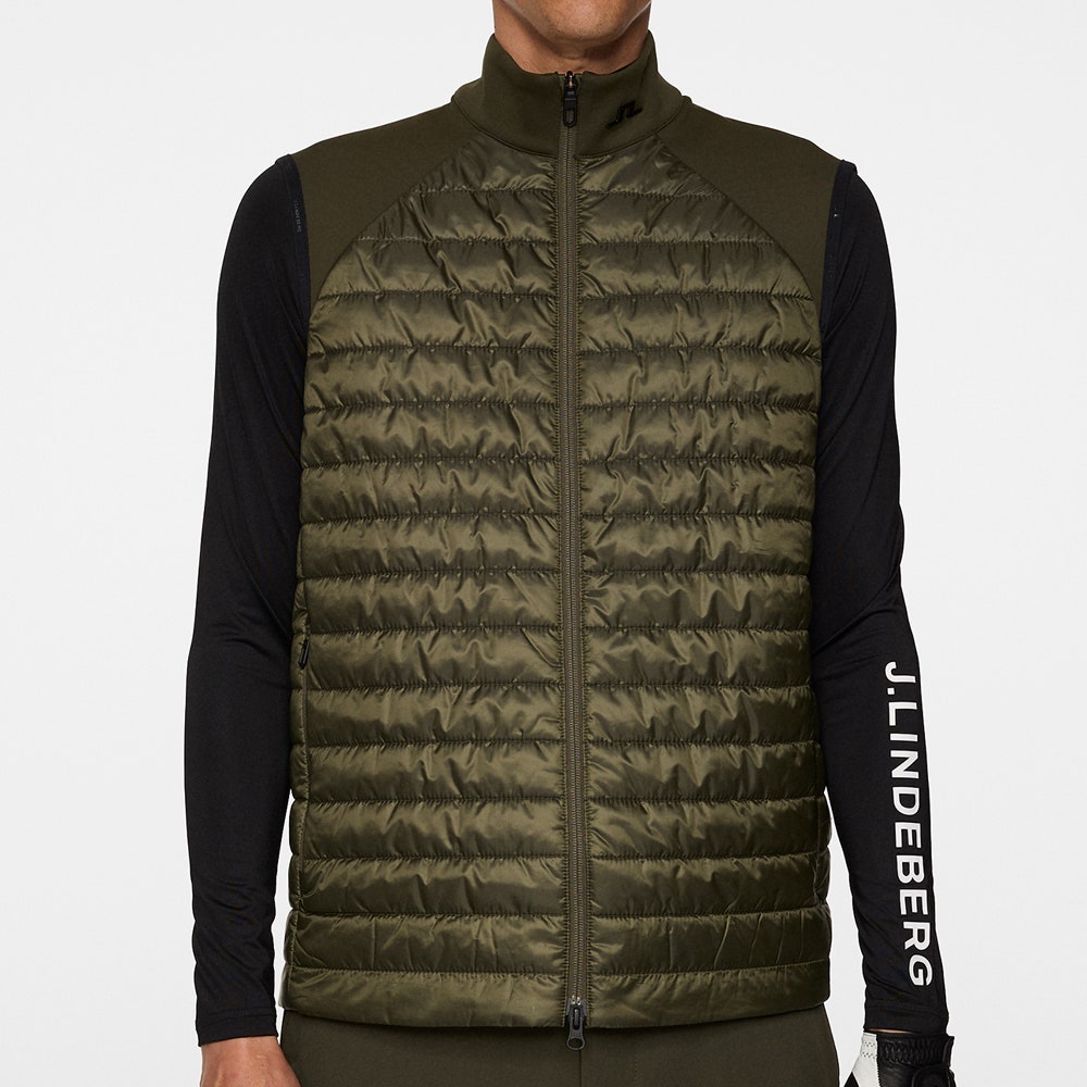 J.Lindeberg Golf Gilet - Hayden Quilt Hybrid Vest - Forest Green AW25