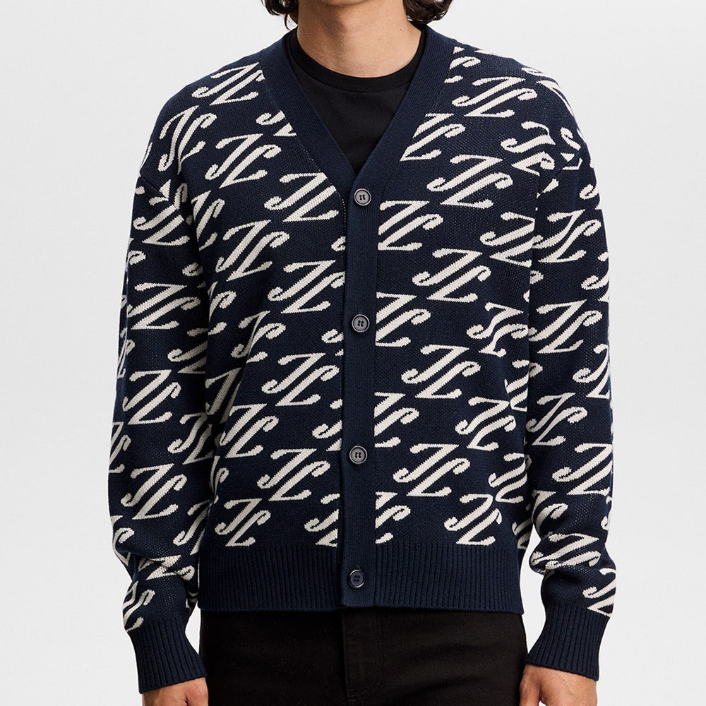 J.Lindeberg Golf Jumper - Denny Jacquard Cardigan - JL Navy AW26