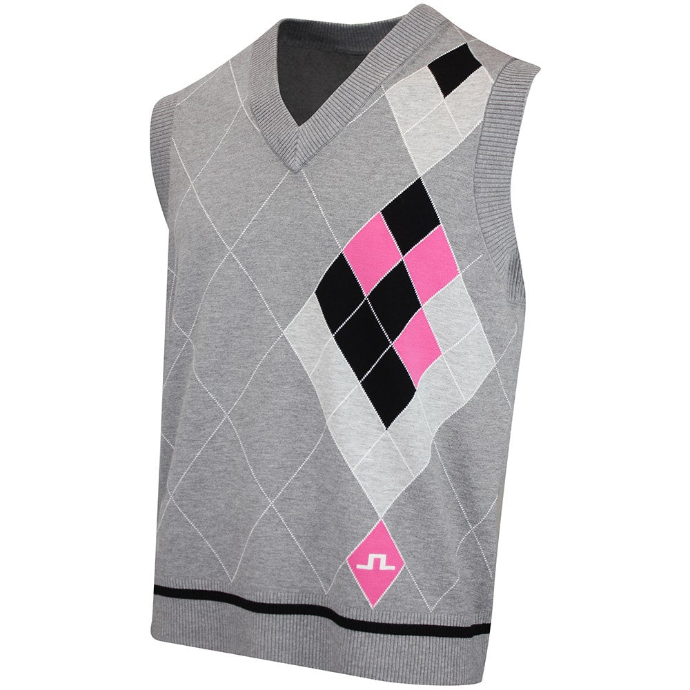 J.Lindeberg Golf Jumper - DP FOG Anton Knit Vest - Grey Argyle AW26