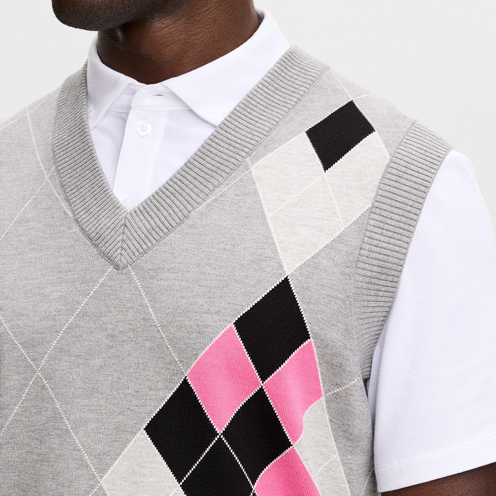 J.Lindeberg Golf Jumper - DP FOG Anton Knit Vest - Grey Argyle AW26