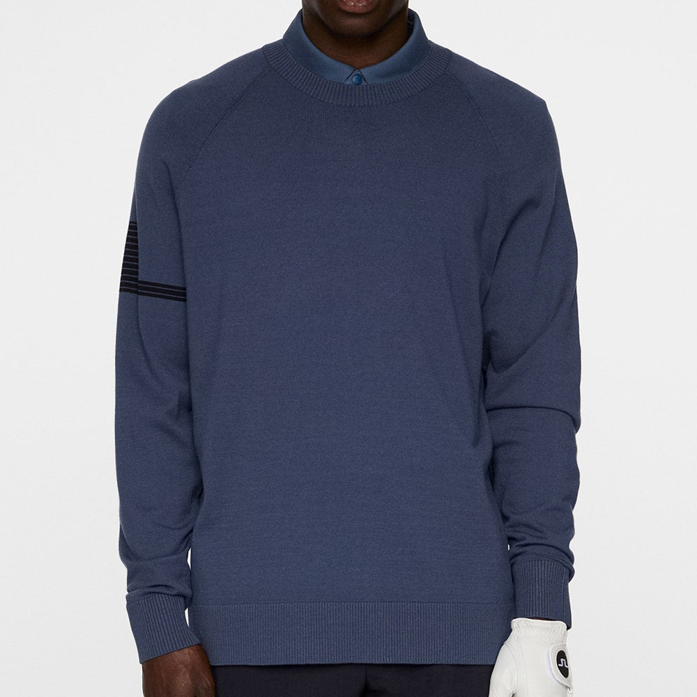 J.Lindeberg Golf Jumper - Heath Tech Knit Crew - Vintage Indigo AW25