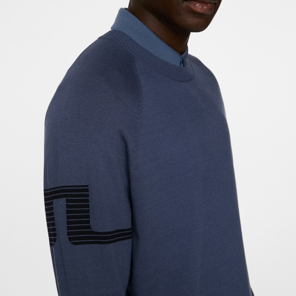 J.Lindeberg Golf Jumper - Heath Tech Knit Crew - Vintage Indigo AW25
