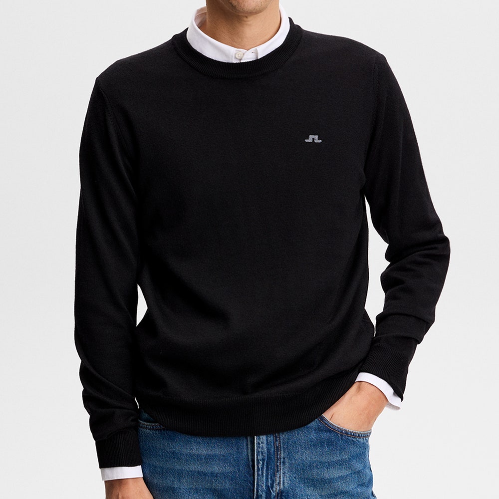 J.Lindeberg Golf Jumper - Keane Merino Crew Neck - Black AW26