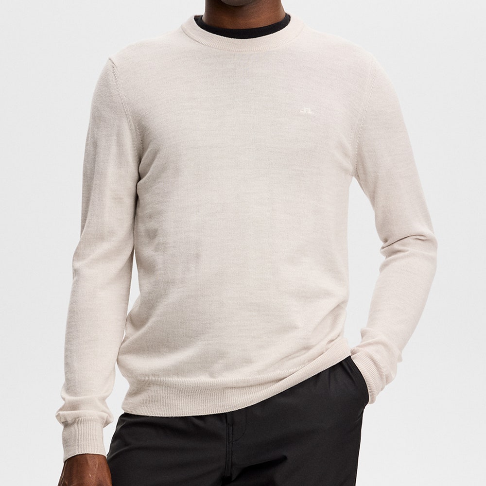 J.Lindeberg Golf Jumper - Keane Merino Crew Neck - Moonbeam Mel. AW26