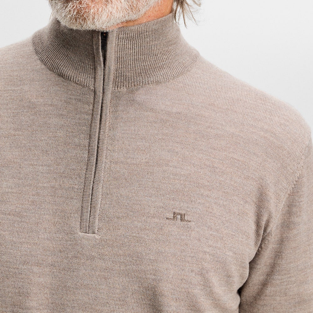 J.Lindeberg Golf Jumper - Kiyan Merino QZ - Brindle Melange AW26