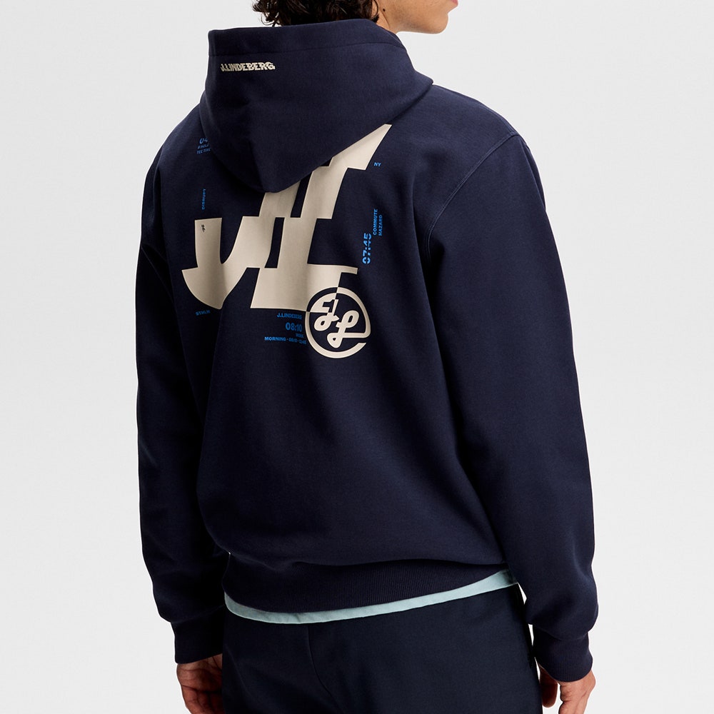 J.Lindeberg Golf Pullover - Club Print Hoodie - JL Navy SS26
