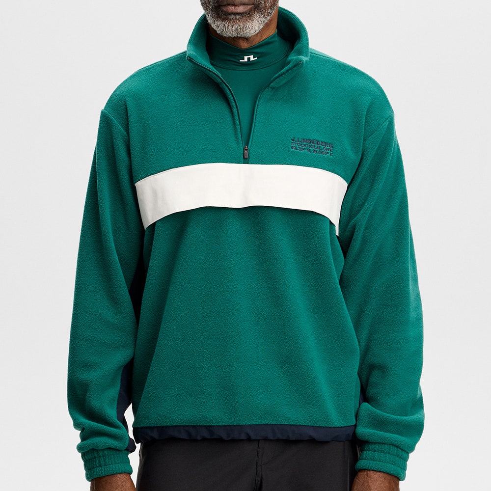 J.Lindeberg Golf Pullover - Quinn Fleece Hybrid QZ - Forest Biome AW26